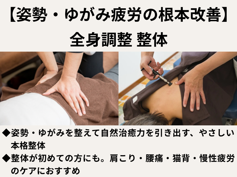 全身調整 整体 姿勢やゆがみを整える整体施術の案内画像